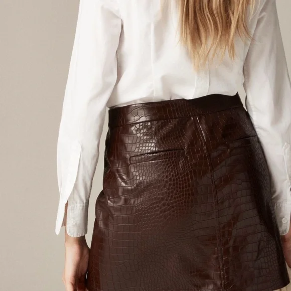 J. Crew Collection Mini Skirt Croc-Embellished Faux Leather Midnight Brown 00 - Picture 2 of 7